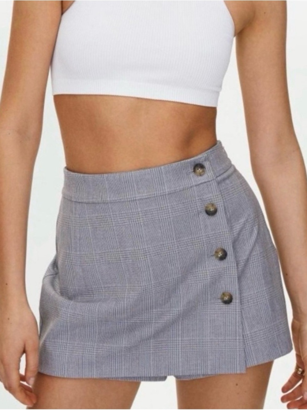 Sunday Best Gray Plaid Button-Front Skort